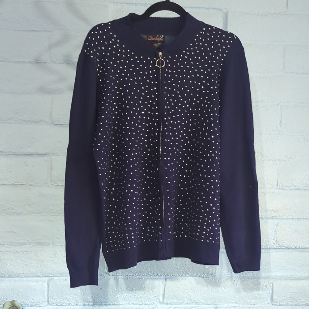 Purple Cardigan with White Polka Dots
